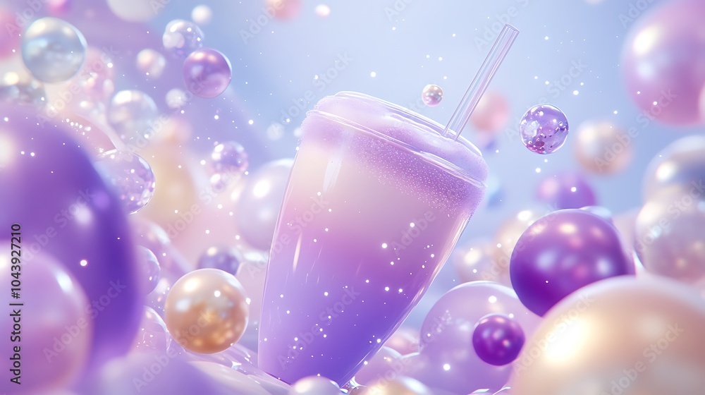 Poster Purple Smoothie with Sparkling Bubbles.