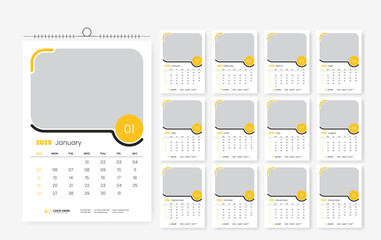 2025 wall calendar design, 12 page calendar design template