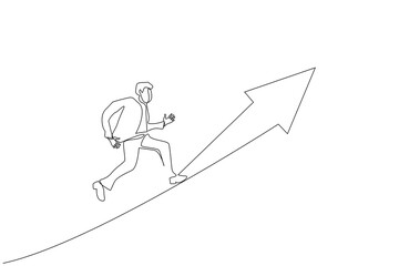 businessman career future running up arrow sign develop grow one line art design vector