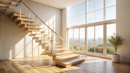 Obraz premium Scandinavian staircase bathed in natural light
