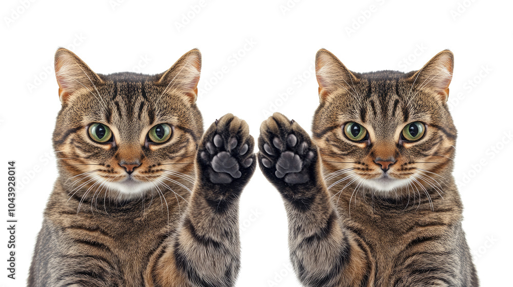 Poster cats performing high fives in a playful and charming display generative ai