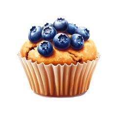 Golden blueberry muffin, bursting with fresh blueberries, enticing aroma, perfect for breakfast or a delightful snack.