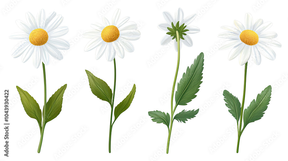 Poster collection of chamomile flower illustrations on transparent background generative ai