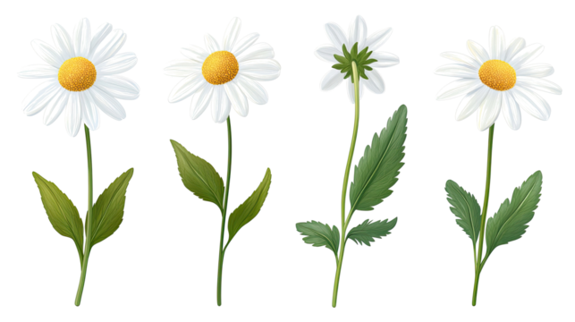 Collection of Chamomile Flower Illustrations on Transparent Background Generative AI