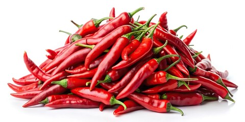 Red hot chili peppers covered in red substance on white background, shot from a wide angle