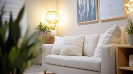 Couch in Therapy Room featuring a sofa and calming decor, representing a safe space for clients