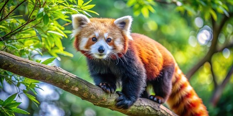 Fototapeta premium Red panda climbing tree