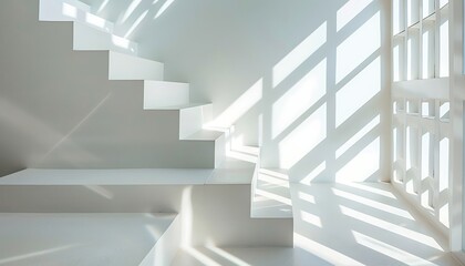 Obraz premium White stairs with shadow on wall, interior design concept. 3d render