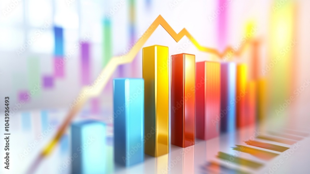 Aufkleber colorful bar graphs and trend line for data analysis
