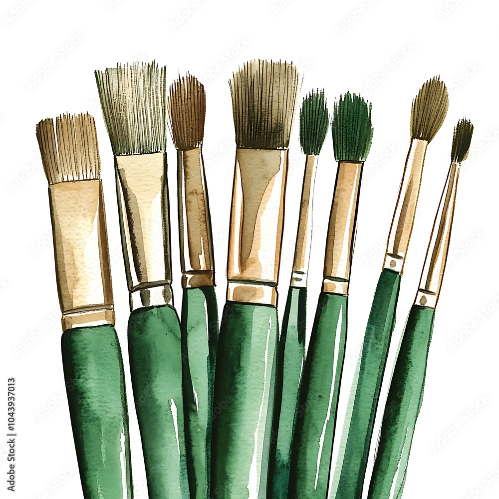 Wall mural Watercolor Painting Brushes Isolated on White Background.