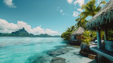 Fototapeta premium Tropical Island Luxury Travel Banner Ad with Stunning Ocean Views and Exclusive Offers
