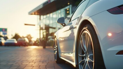 Modern Car Showroom with Sleek Red Sports Cars and Test Drive Scheduling Interface