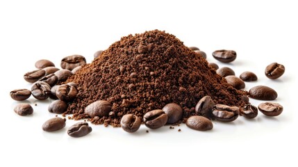 Obraz premium Coffee Beans and Ground Coffee: A Rich and Aromatic Blend