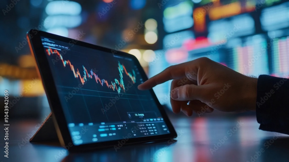 Aufkleber data analysis on tablet with colorful graphs