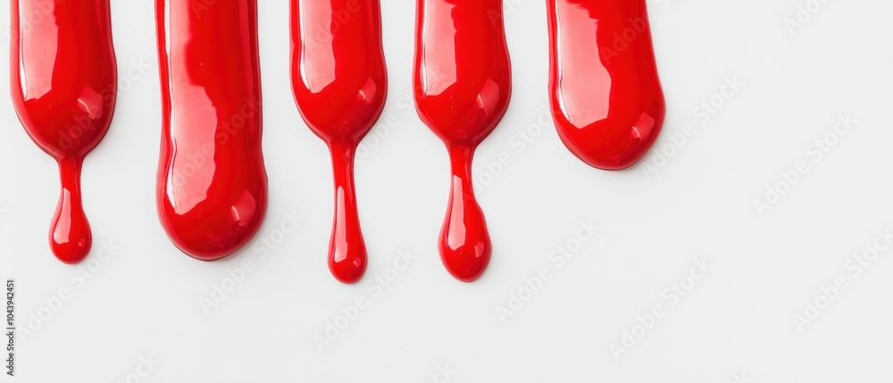 Poster vibrant red fluid dripping with glossy, thick texture, creating an abstract and captivating pattern 
