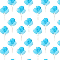 Seamless pattern blue balloons for Gender reveal party, event decoration, greetings, anvitations, baby shower, holiday, birthday. Helium ballon gift. Cartoon stile. Vector illustration