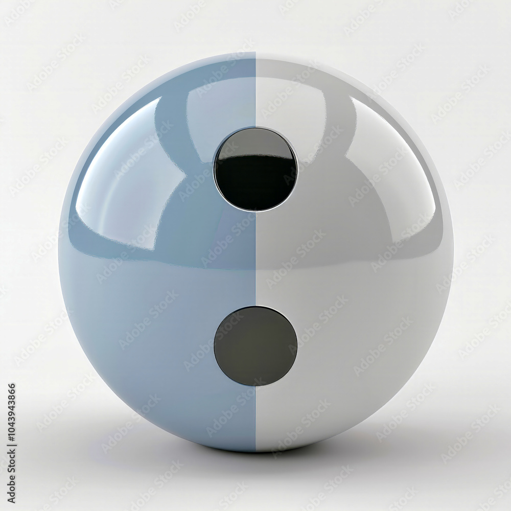Poster a contemporary ceramic sphere features a smooth, glossy surface in two shades, creating a striking v