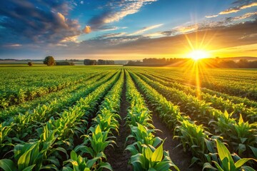 Close-up sunlight shining through apple orchard of cider crop in morning