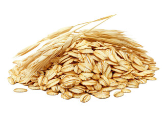 Pile of fresh oats with stalks isolated on white background.