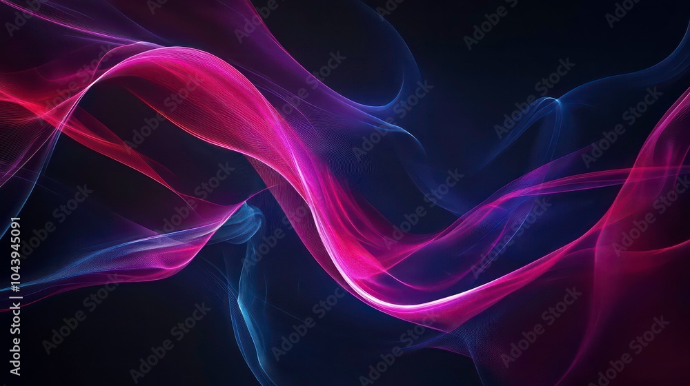 Poster abstract background with flowing pink and blue lines on a black background.