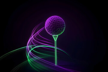 Neon silhouette of golf ball on tee icon isotated on black background