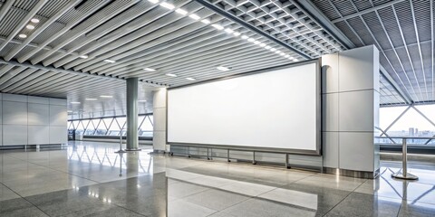 Blank Billboard in Modern Airport Terminal, Airport Terminal, Advertising Space