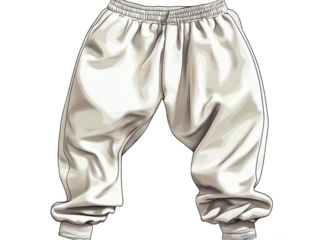 Comfortable white baggy pants with elastic cuffs and waistband, perfect for casual wear.
