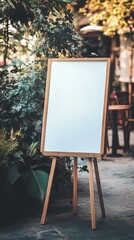 Blank Signboard in Tranquil Garden Setting 