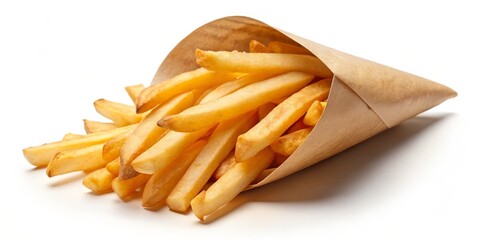 Crispy French Fries in Paper Cone, Fast Food, Snack