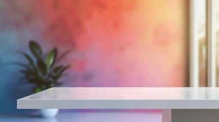 White Tabletop Mockup with Blurred Pastel Background