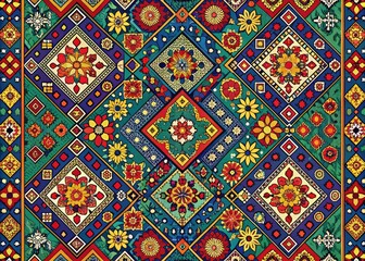 Kurdish Traditional Art Repeating Pattern - Vibrant Textiles and Cultural Heritage Backgrounds