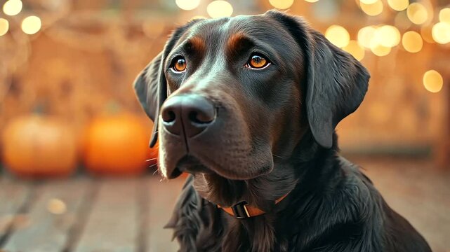 Spooky Dog, Adorable Canine in Halloween Costume, Posing on the Streets with a Halloween-Themed Background for a Cute and Festive Look