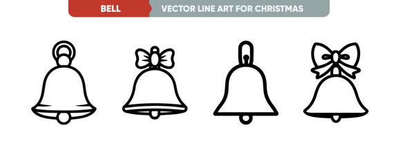 Ideal Bell Icon Set: Minimal Thin Line Outline Icons for Christmas and New Year
