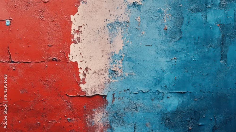 Poster abstract background with red, white, and blue paint on a textured surface.