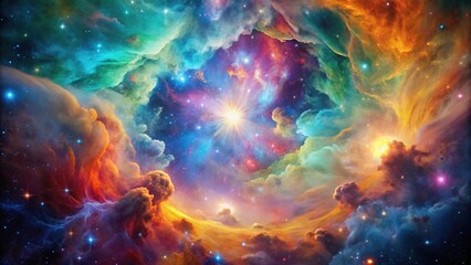 Fototapeta premium Close-up view of a colorful cosmic nebula, ideal for abstract wallpapers