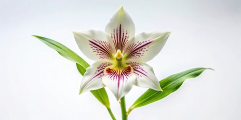 Fototapeta premium Close-up view of a white Peacock orchid (Acidanthera) against a white background
