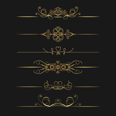 Fototapeta premium Set of vintage decorative gold calligraphic ornamental borders. Elegant floral ornamental borders. Vector template for framed certificate