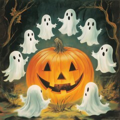 Set of halloween silhouettes and character. halloween pumpkin. Halloween background with Evil Pumpkin. Vector illustration. Isolated on background.