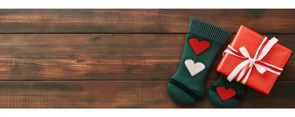 Obraz premium Pair of socks with heart designs wrapped as a gift, symbolizing love and care