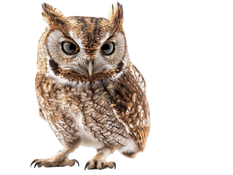 Close-up of a majestic brown owl with striking eyes and detailed plumage, highlighting its natural beauty and mysterious aura.