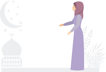 Muslim woman in hijab. A young woman in a hijab prays in front of a mosque. Modern Muslim women in traditional hijabs.