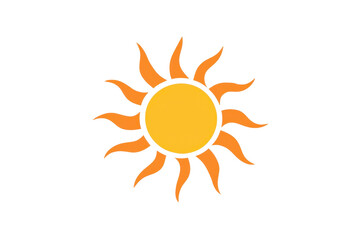 Fototapeta premium Illustrated sun icon with bright yellow circle and wavy orange rays, symbolizing sunlight and warmth in a simple, artistic style.