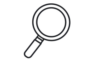 Minimalistic line art illustration of a magnifying glass, symbolizing search, exploration, and focus. Perfect for web and print design.