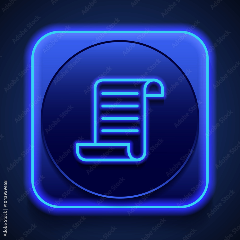 Poster paper script with text simple icon vector. flat design. blue neon style on button. with shadow