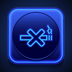 Obraz premium No smoking simple icon vector. Flat design. Blue neon style on button. With shadow