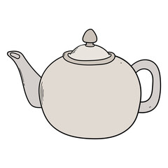 Hand drawn cartoon teapot on white background.