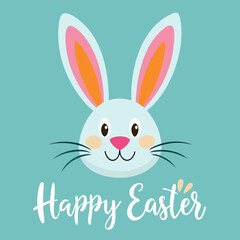 Fototapeta premium Happy easter card with bunny, cartoon illustration with colourful festive design and Happy Easter message text. 
