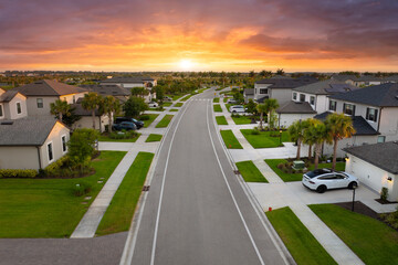 Rich neighborhood with expensive residential homes in southwest Florida. Wealthy suburban area
