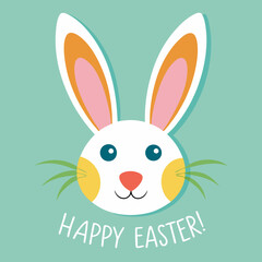 Obraz premium Cute bunny with ears in a colourful Easter illustration with Happy Easter text. 