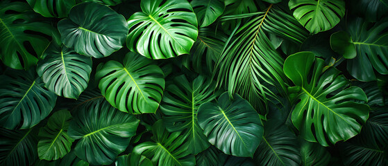 Lush Green Tropical Leaves Background Texture for Design